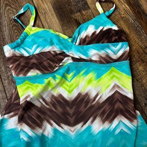 SWIM Teal Blue Green Swimwear Women's XLarge Colorful Swimsuit Tankini Top
